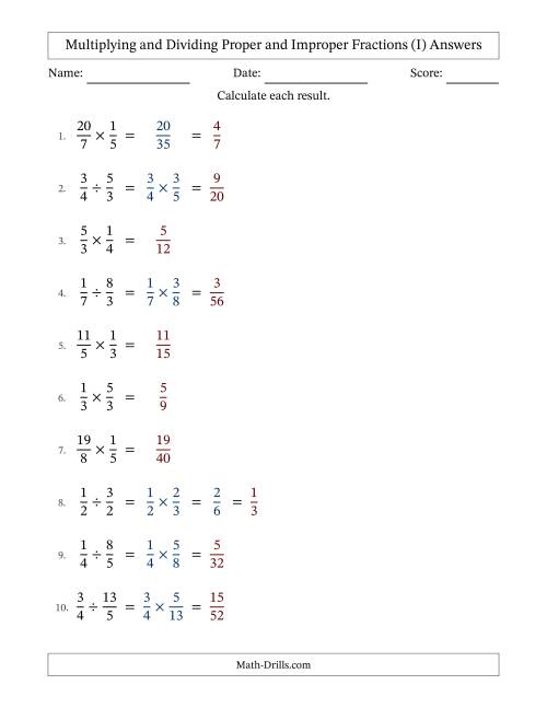The Multiplying and Dividing Proper and Improper Fractions with Some Simplifying (Fillable) (I) Math Worksheet Page 2