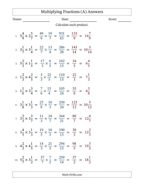 The Multiplying Two Mixed Fractions with All Simplification (Fillable) (A) Math Worksheet Page 2