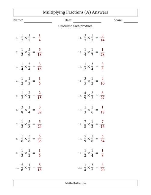 The Multiplying Two Proper Fractions with No Simplification (A) Math Worksheet Page 2
