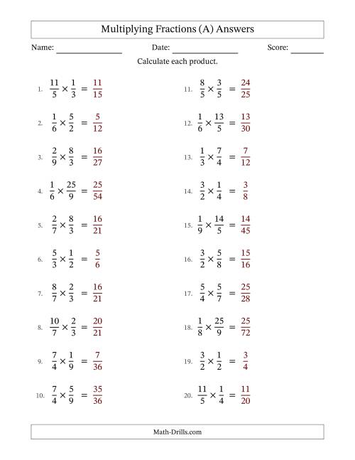 The Multiplying Proper and Improper Fractions with No Simplification (A) Math Worksheet Page 2