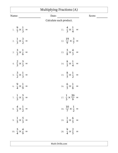 The Multiplying Proper and Improper Fractions with All Simplification (A) Math Worksheet
