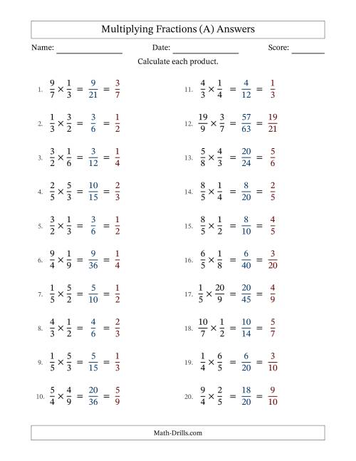 The Multiplying Proper and Improper Fractions with All Simplification (A) Math Worksheet Page 2
