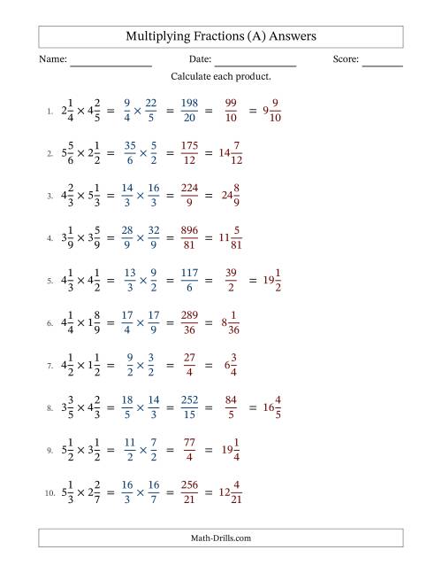 The Multiplying Two Mixed Fractions with Some Simplification (A) Math Worksheet Page 2