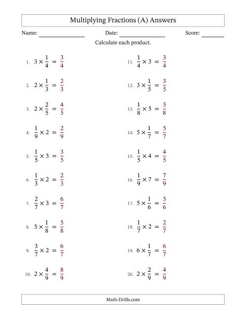 The Multiplying Proper Fractions by Whole Numbers with No Simplification (A) Math Worksheet Page 2