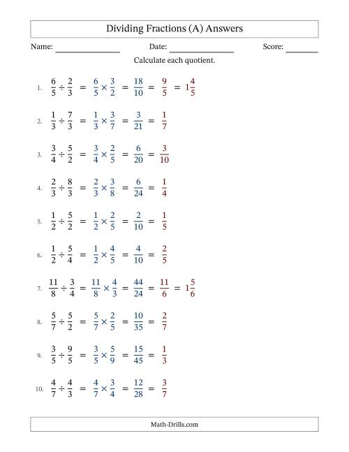 The Dividing Proper and Improper Fractions with All Simplification (A) Math Worksheet Page 2