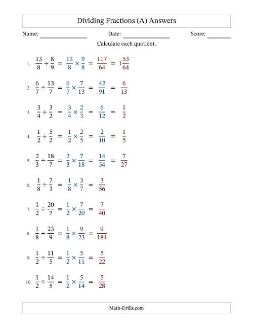 The Dividing Proper and Improper Fractions with Some Simplification (A) Math Worksheet Page 2