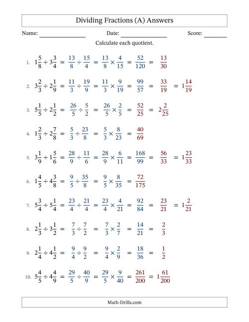 The Dividing Two Mixed Fractions with Some Simplification (A) Math Worksheet Page 2