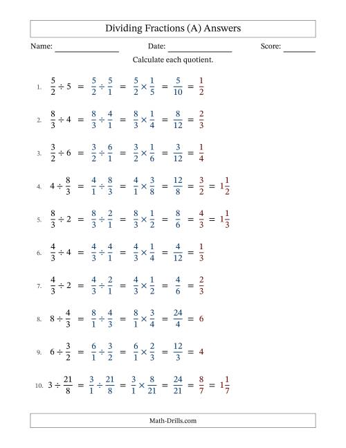 The Dividing Improper Fractions and Whole Numbers with All Simplification (A) Math Worksheet Page 2