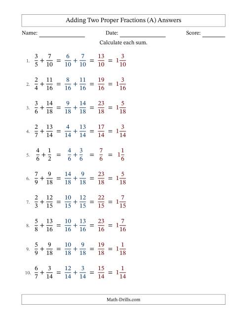 The Adding Two Proper Fractions with Similar Denominators, Mixed Fractions Results and No Simplifying (Fillable) (A) Math Worksheet Page 2