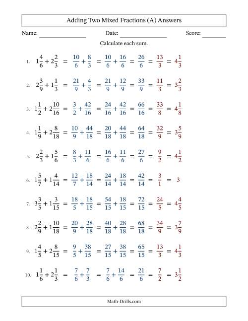 The Adding Two Mixed Fractions with Similar Denominators, Mixed Fractions Results and All Simplifying (Fillable) (A) Math Worksheet Page 2