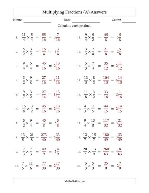 The Multiplying Two Improper Fractions with No Simplification (Fillable) (A) Math Worksheet Page 2