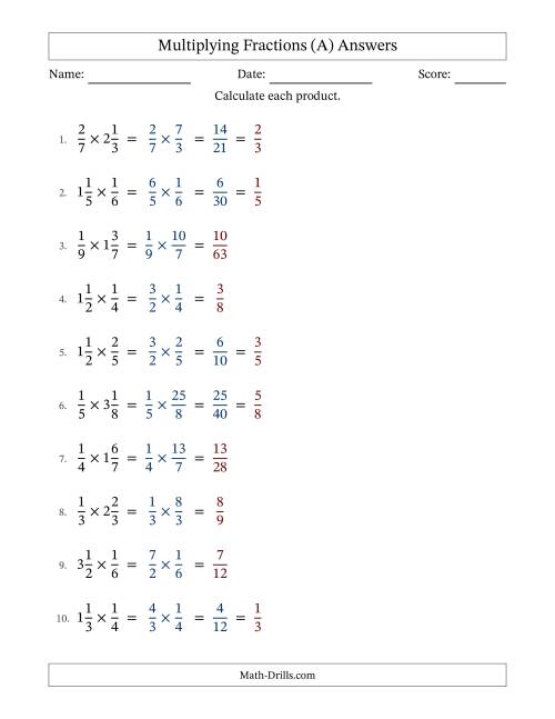 The Multiplying Proper and Mixed Fractions with Some Simplification (Fillable) (A) Math Worksheet Page 2
