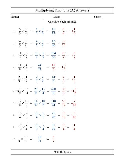 The Multiplying Proper, Improper and Mixed Fractions with All Simplification (Fillable) (A) Math Worksheet Page 2