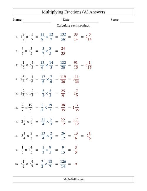 The Multiplying Proper, Improper and Mixed Fractions with Some Simplification (Fillable) (A) Math Worksheet Page 2