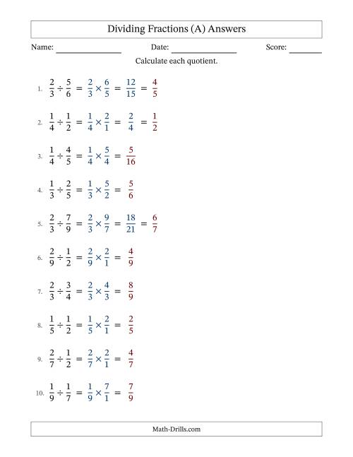The Dividing Two Proper Fractions with Some Simplification (Fillable) (A) Math Worksheet Page 2