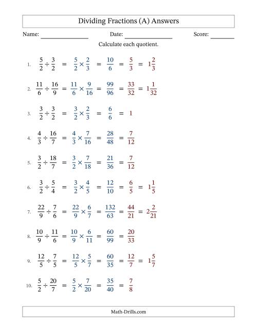 The Dividing Two Improper Fractions with All Simplification (Fillable) (A) Math Worksheet Page 2