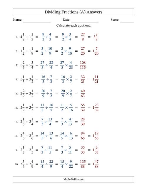 The Dividing Two Mixed Fractions with No Simplification (Fillable) (A) Math Worksheet Page 2