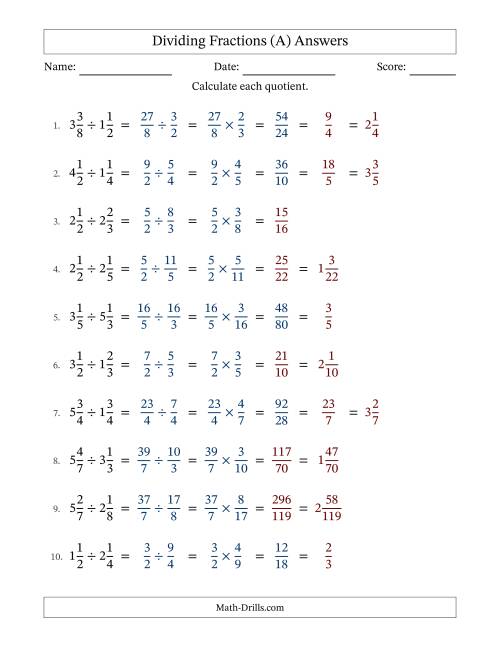 The Dividing Two Mixed Fractions with Some Simplification (Fillable) (A) Math Worksheet Page 2