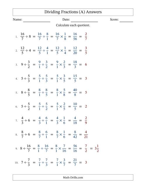 The Dividing Improper Fractions and Whole Numbers with All Simplification (Fillable) (A) Math Worksheet Page 2