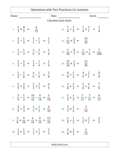 The Operations with Two Proper Fractions with Similar Denominators, Proper Fractions Results and No Simplifying (Fillable) (A) Math Worksheet Page 2