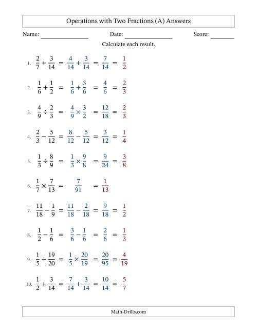 The Operations with Two Proper Fractions with Similar Denominators, Proper Fractions Results and All Simplifying (Fillable) (A) Math Worksheet Page 2