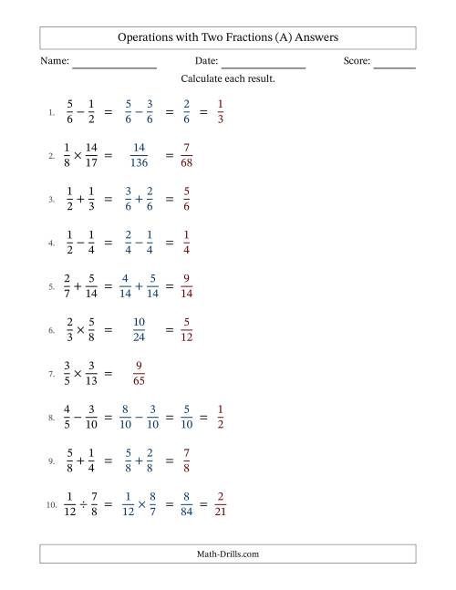 The Operations with Two Proper Fractions with Similar Denominators, Proper Fractions Results and Some Simplifying (Fillable) (A) Math Worksheet Page 2