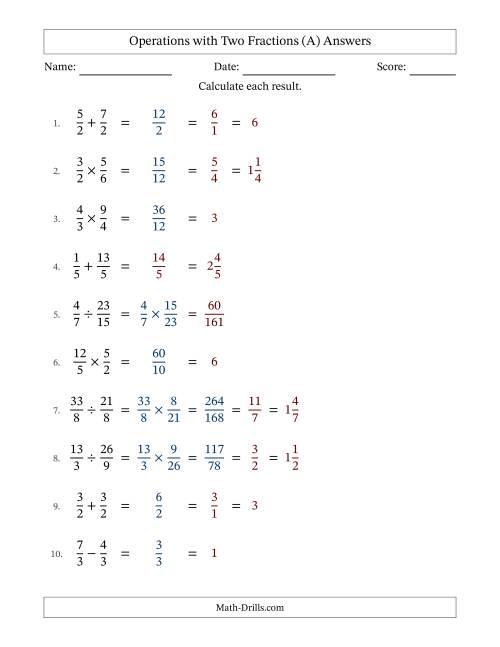The Operations with Proper and Improper Fractions with Equal Denominators, Mixed Fractions Results and Some Simplifying (Fillable) (A) Math Worksheet Page 2