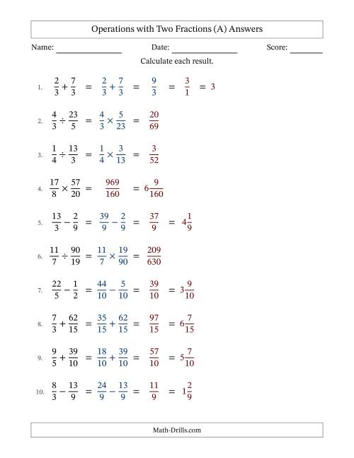 The Operations with Proper and Improper Fractions with Similar Denominators, Mixed Fractions Results and Some Simplifying (Fillable) (A) Math Worksheet Page 2