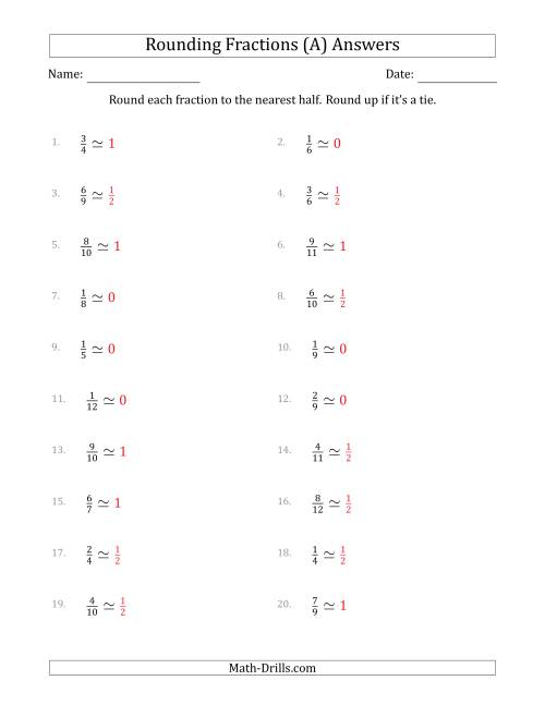 The Rounding Fractions to the Nearest Half (A) Math Worksheet Page 2