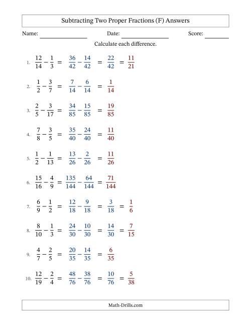 The Subtracting Two Proper Fractions with Unlike Denominators, Proper Fractions Results and Some Simplifying (Fillable) (F) Math Worksheet Page 2