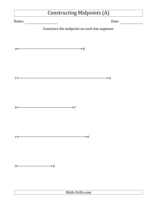 The Constructing Midpoints on Horizontal Line Segments (A) Math Worksheet