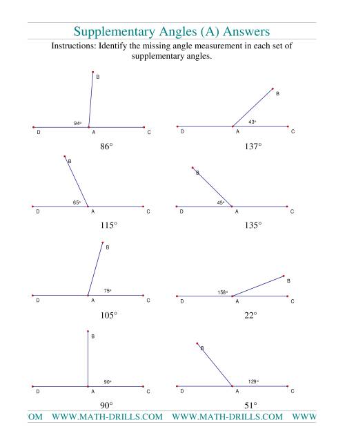 The Supplementary Angles (A) Math Worksheet Page 2