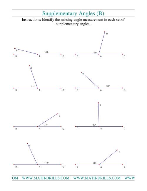 The Supplementary Angles (B) Math Worksheet