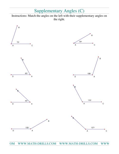 The Supplementary Angles (C) Math Worksheet