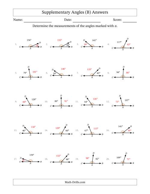The Supplementary Angle Relationships (B) Math Worksheet Page 2