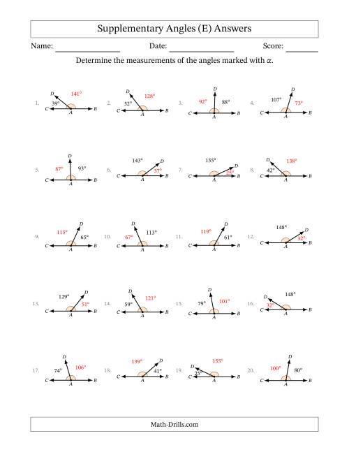 The Supplementary Angle Relationships (E) Math Worksheet Page 2