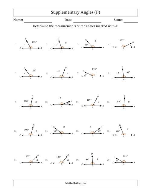 The Supplementary Angle Relationships (F) Math Worksheet