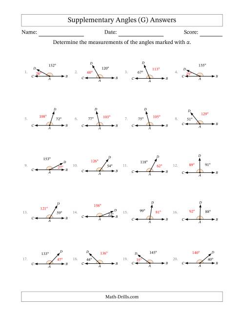 The Supplementary Angle Relationships (G) Math Worksheet Page 2