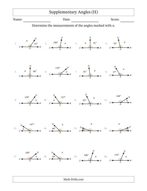 The Supplementary Angle Relationships (H) Math Worksheet