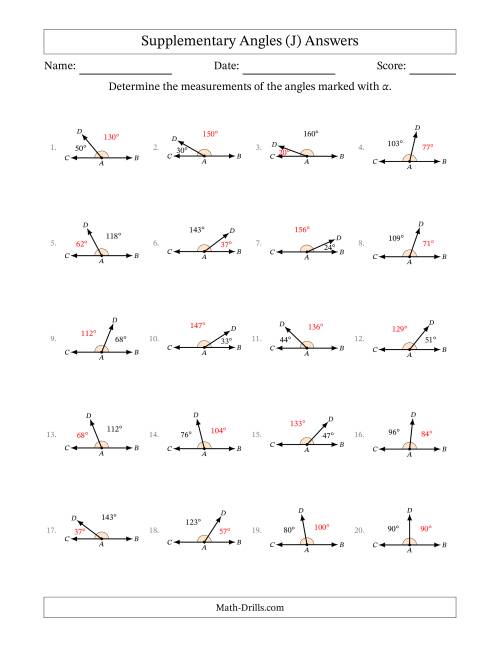 The Supplementary Angle Relationships (J) Math Worksheet Page 2