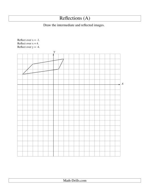The Three-Step Reflection of 4 Vertices Over Various Lines (A) Math Worksheet