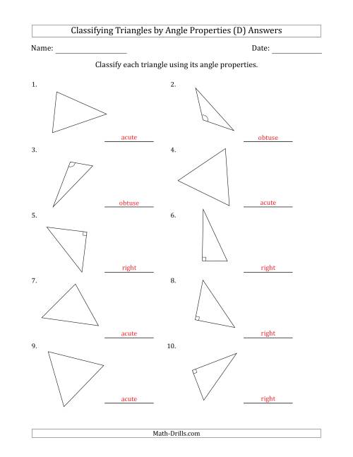 The Classifying Triangles by Angle Properties (Marks Included on Question Page) (D) Math Worksheet Page 2
