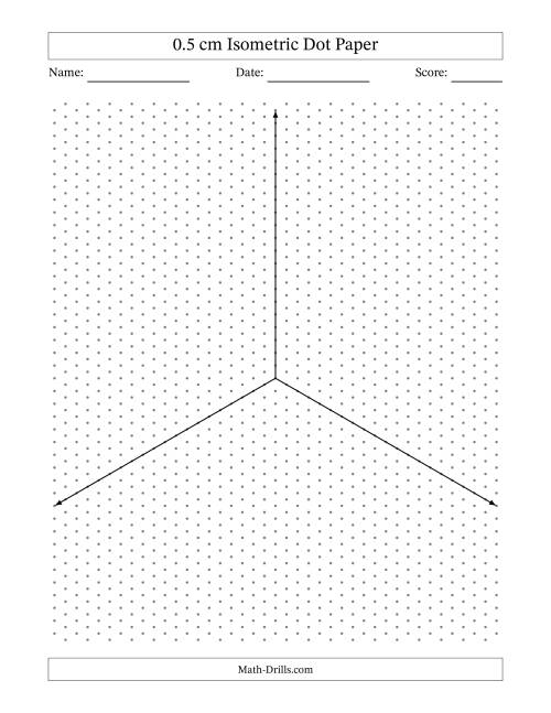 The 0.5 cm Isometric Dot Paper With Axes (Gray Dots; One-Octant) Math Worksheet