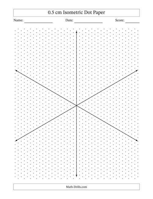 The 0.5 cm Isometric Dot Paper With Axes (Gray Dots; Eight-Octant) Math Worksheet