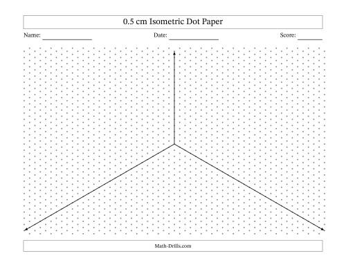 The 0.5 cm Isometric Dot Paper With Axes (Gray Dots; Landscape; One-Octant) Math Worksheet