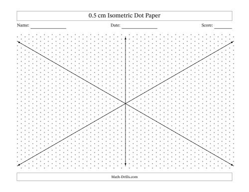 The 0.5 cm Isometric Dot Paper With Axes (Gray Dots; Landscape; Eight-Octant) Math Worksheet