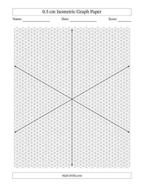 The 0.5 cm Isometric Graph Paper With Axes (Gray Lines; Eight-Octant) Math Worksheet
