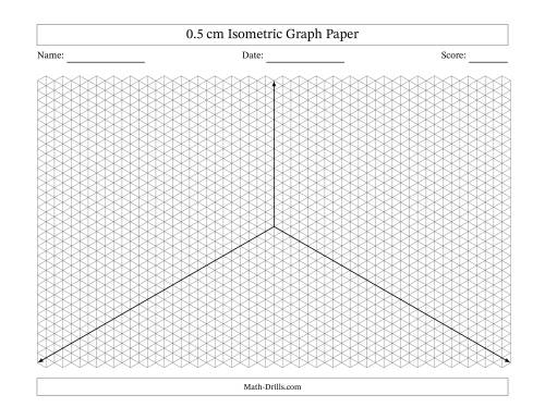 The 0.5 cm Isometric Graph Paper With Axes (Gray Lines; Landscape; One-Octant) Math Worksheet