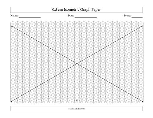 The 0.5 cm Isometric Graph Paper With Axes (Gray Lines; Landscape; Eight-Octant) Math Worksheet