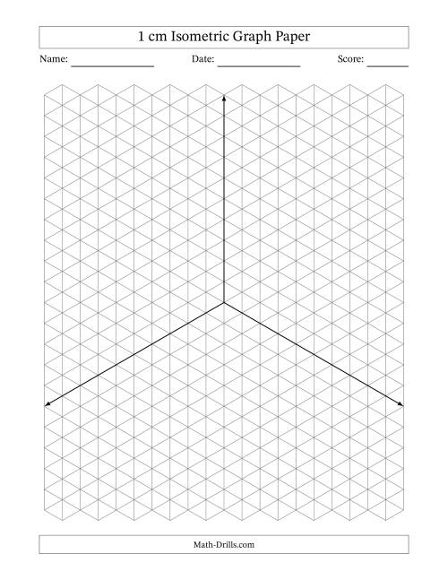 The 1 cm Isometric Graph Paper With Axes (Gray Lines; One-Octant) Math Worksheet